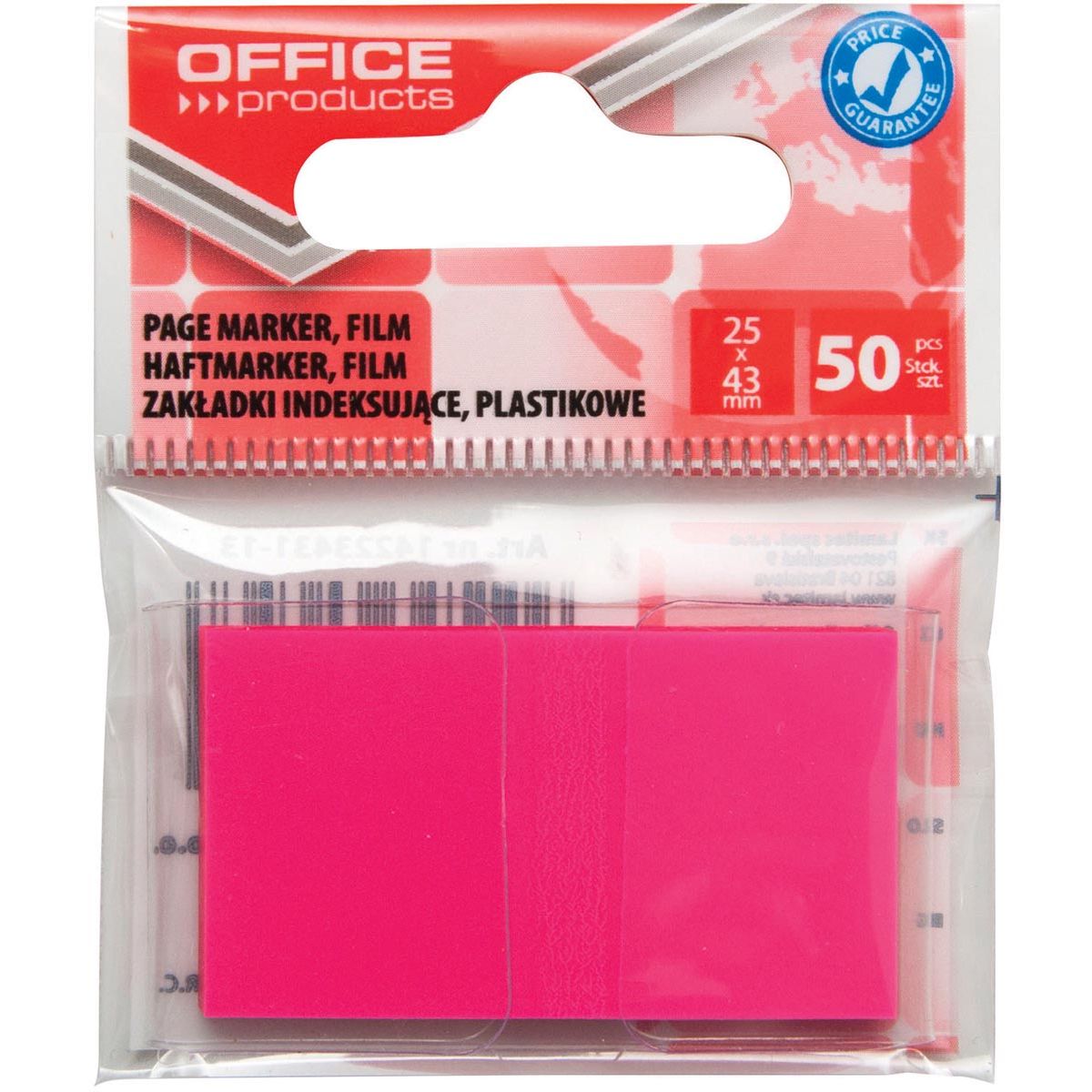 OFFICE products - index, 25 x 43 mm, ophangzakje van 50 tabs, roze