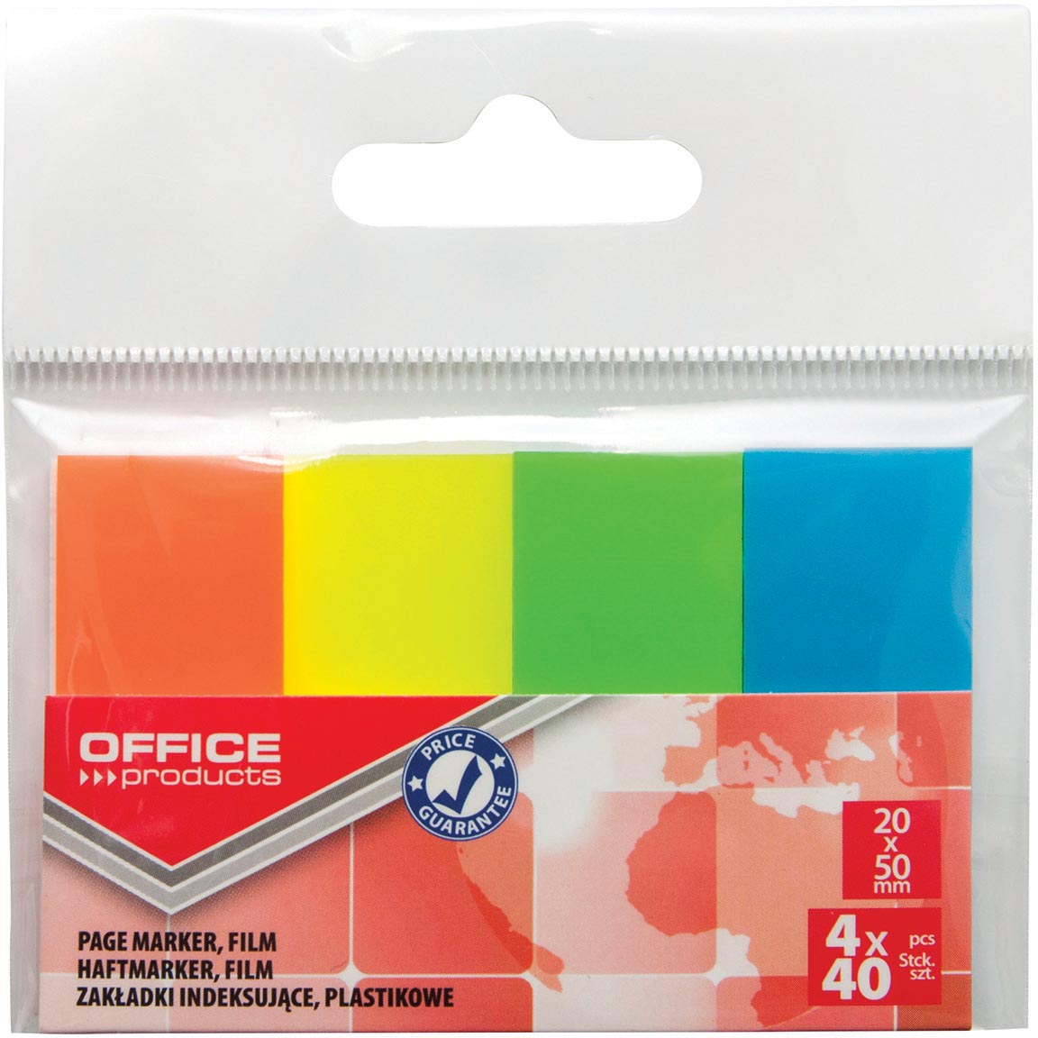 OFFICE products - index, 20 x 50 mm, ophangzakje van 4 x 40 tabs, geassorteerde kleuren