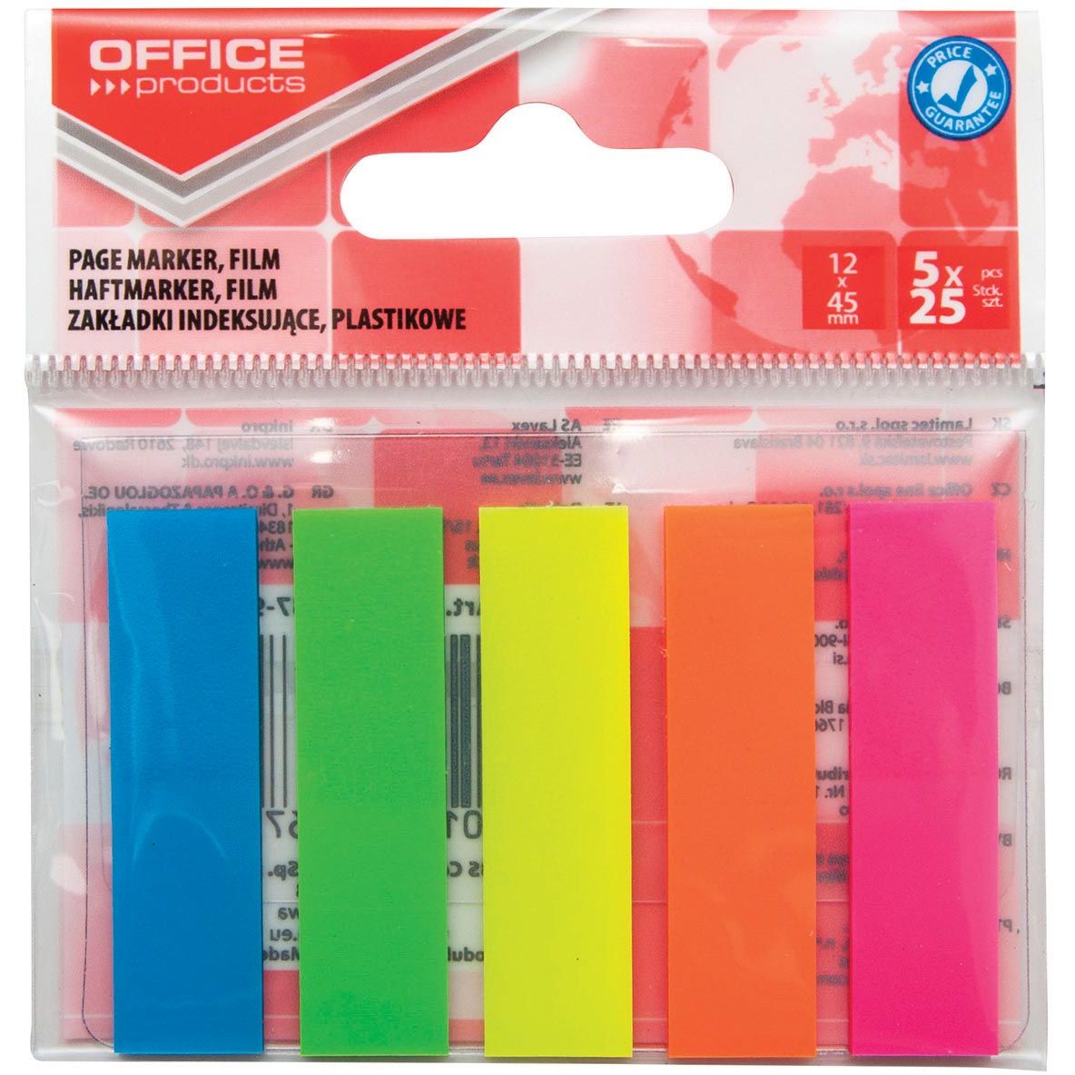 OFFICE products - index, ft 12 x 45 mm, ophangzakje van 5 x 25 tabs, geassorteerde kleuren