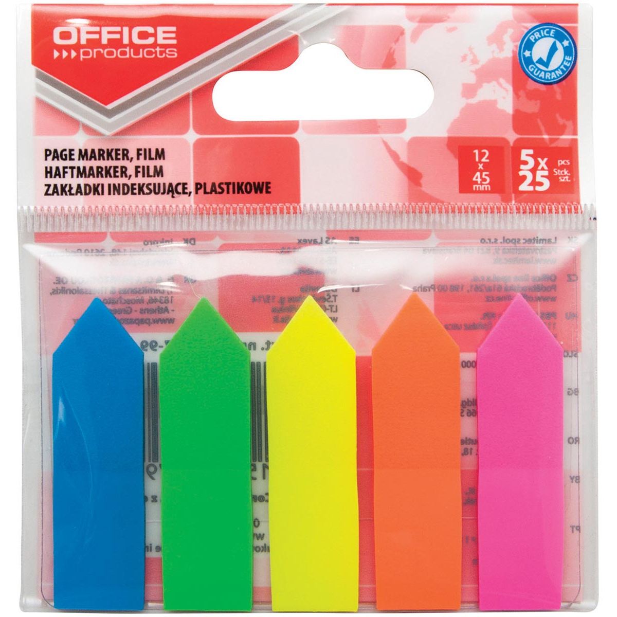 OFFICE products - index pijltjes, 12 x 45 mm, ophangzakje van 5 x 25 tabs, geassorteerde kleuren