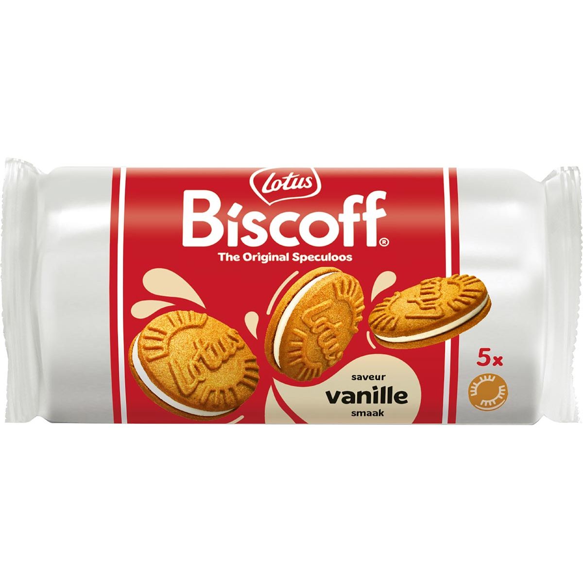 Lotus - Biscoff gevulde speculoos, display van 16 stuks met 5 koekjes, 50 g, vanille