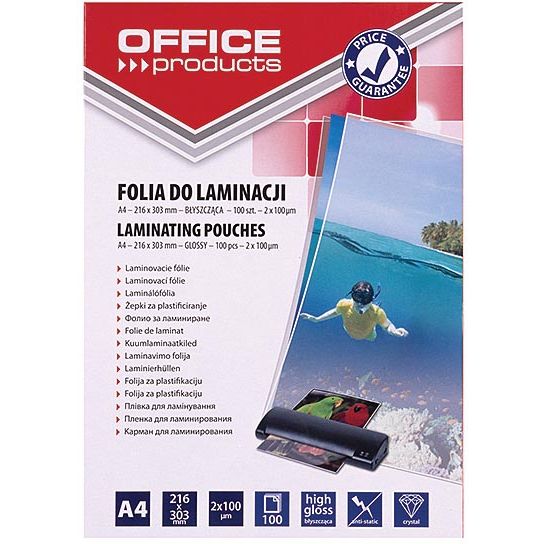 OFFICE products - lamineerhoes A4, 200 micron (2 x 100 micron), pak van 100 stuks