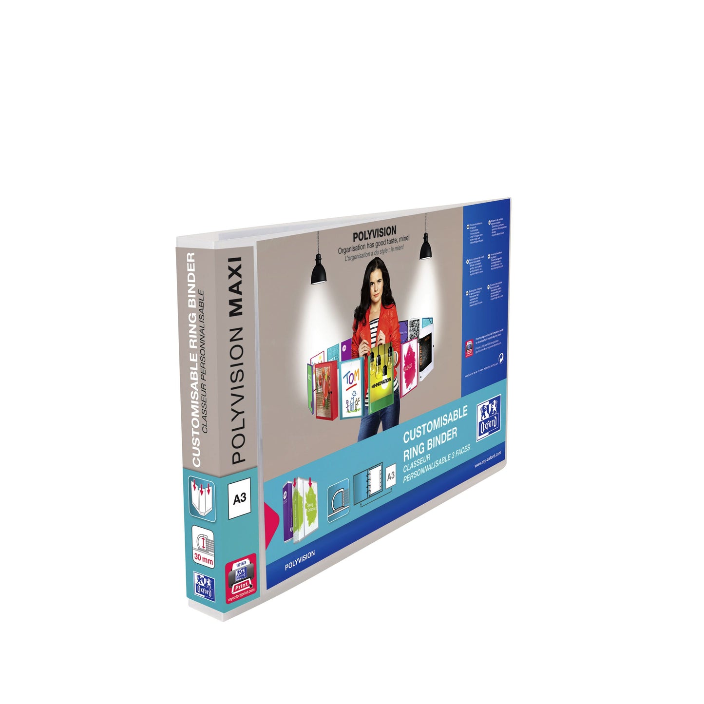 Oxford - Presentatieringband Polyvision Maxi A3 dwars 4-rings D-mech 30mm transparant