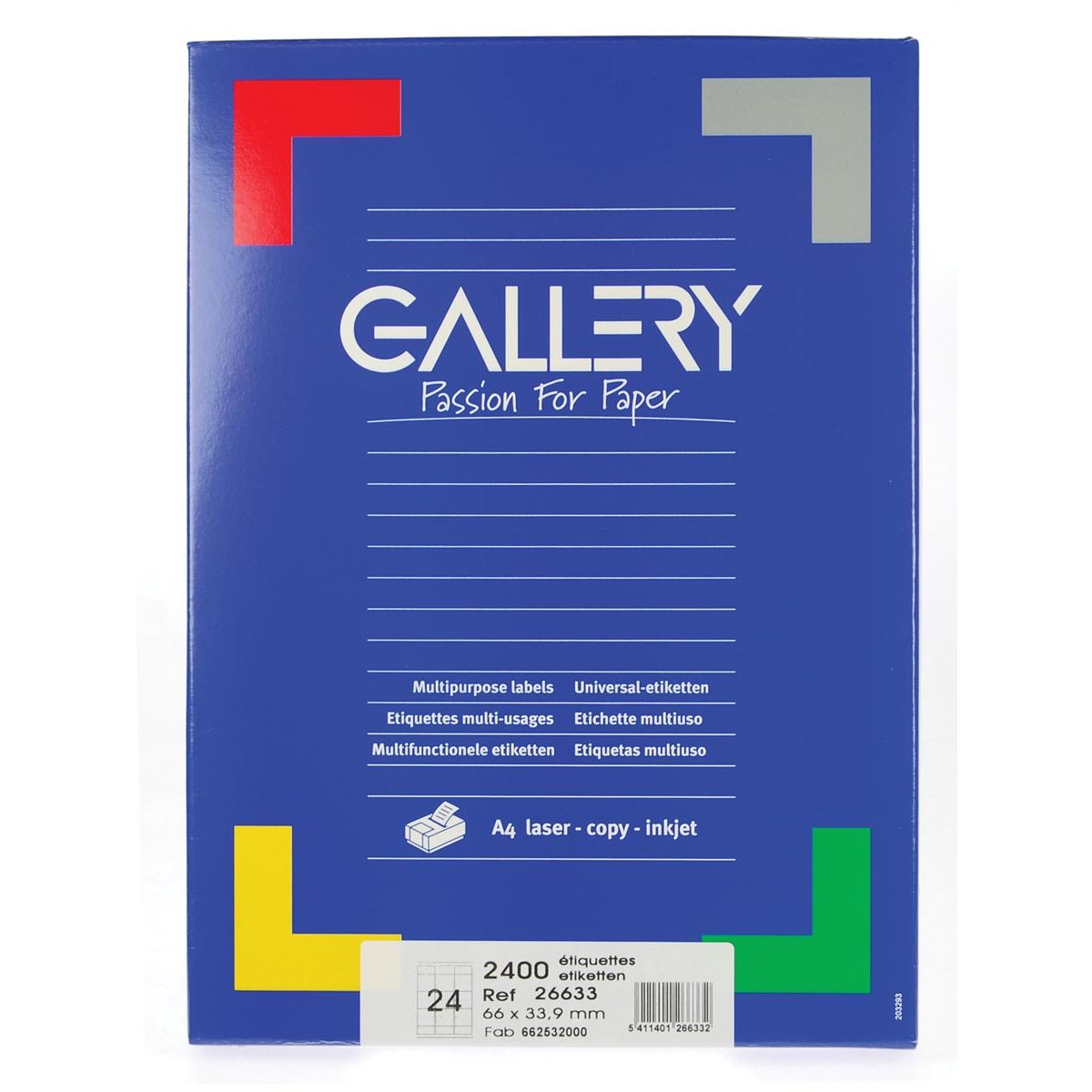 Gallery - witte etiketten, ft 66 x 33,9, ronde hoeken, doos van 2.400 etiketten
