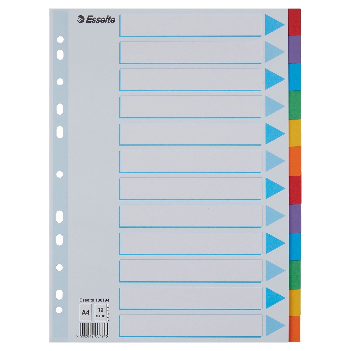 Esselte - Onglets Standard A4 12 pièces en carton 11 anneaux avec page de garde assortie | 10 pièces