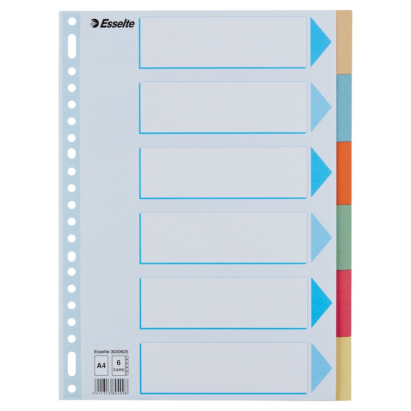 Esselte - Tabbladen A4 6-delig karton 23-rings assorti | 25 stuks