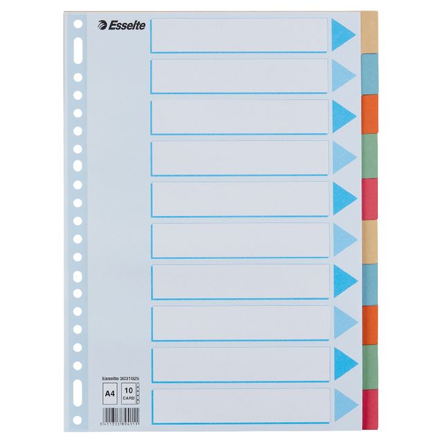 Esselte - Tabbladen A4 10-delig karton 23-rings assorti | 25 stuks