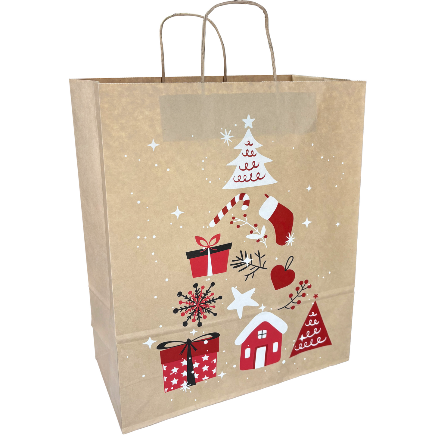 Klika - Tas | Boom | Papier | gedraaid papieren koord | 32x 12x41cm | draagtas | bruin/rood/wit/zwart | 200 stuks