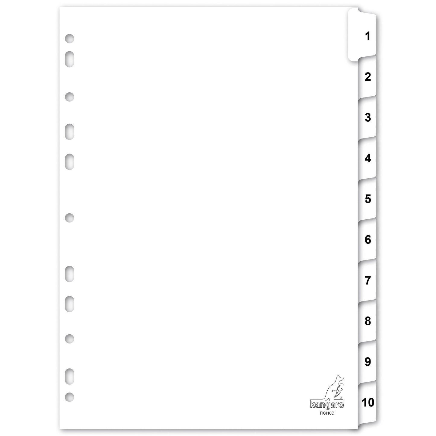 Kangaro - Tabs 4-hole PK410C 1-10 numbered white cardboard | 20 pieces