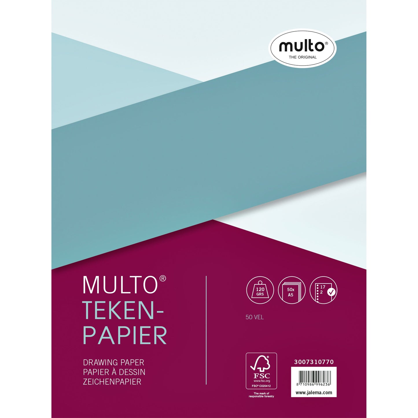 Multo - Papier à dessin intérieur 17 trous 120gr 50 feuilles | 5 pièces