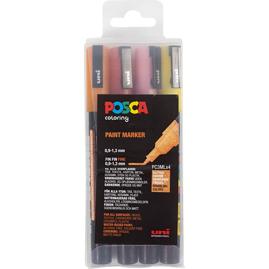 Posca - Paintmarker Uni PC fine glitter warm assorted set of 4 pieces
