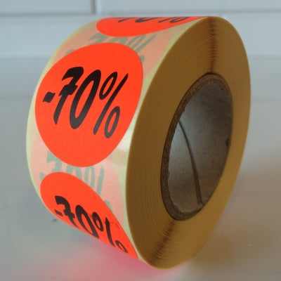 Klika - Etiket fluor rood 35mm 70% korting 500/r