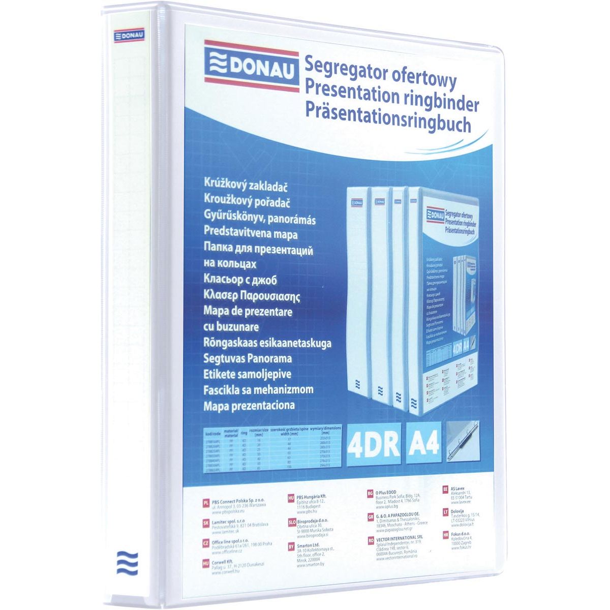 DONAU - personaliseerbare ringmap, PP, ft A4, 4 D-ringen van 16 mm, wit