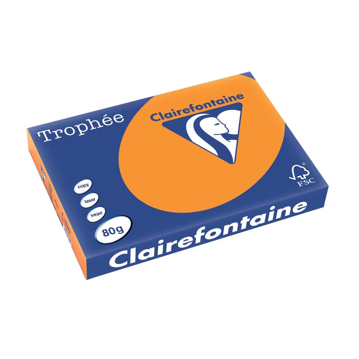 Clairefontaine - Trophée tel, farbiges Papier, A3, 80 g, 500 Blatt, fluoreszierendes Orange