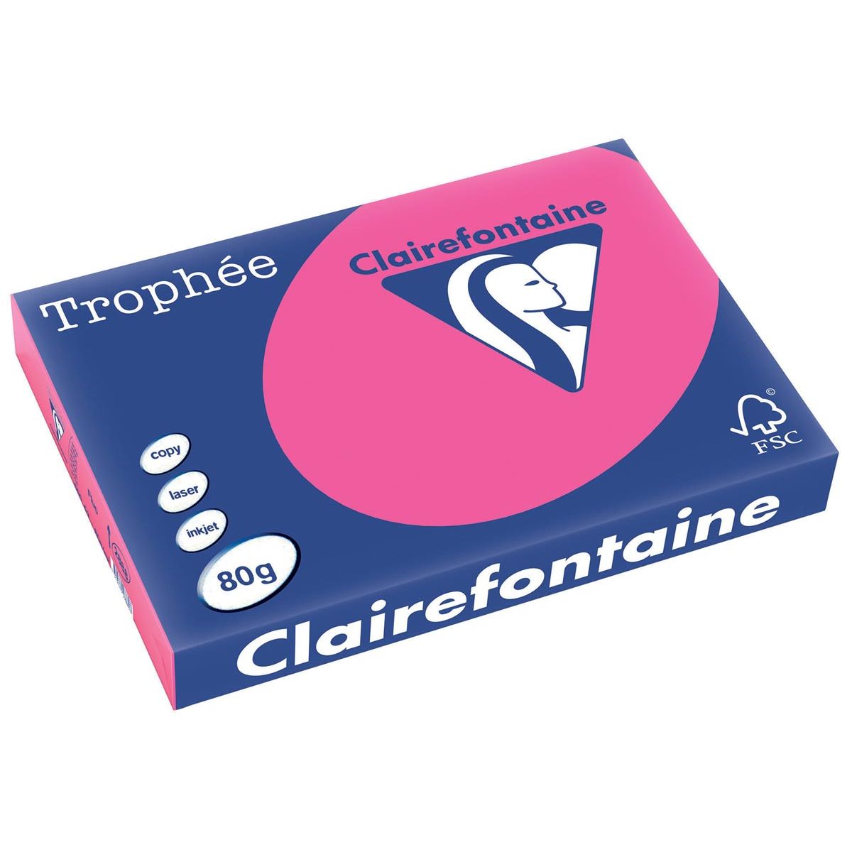 Clairefontaine - Trophée tel, papel de color, A3, 80 g, 500 hojas, rosa fluorescente