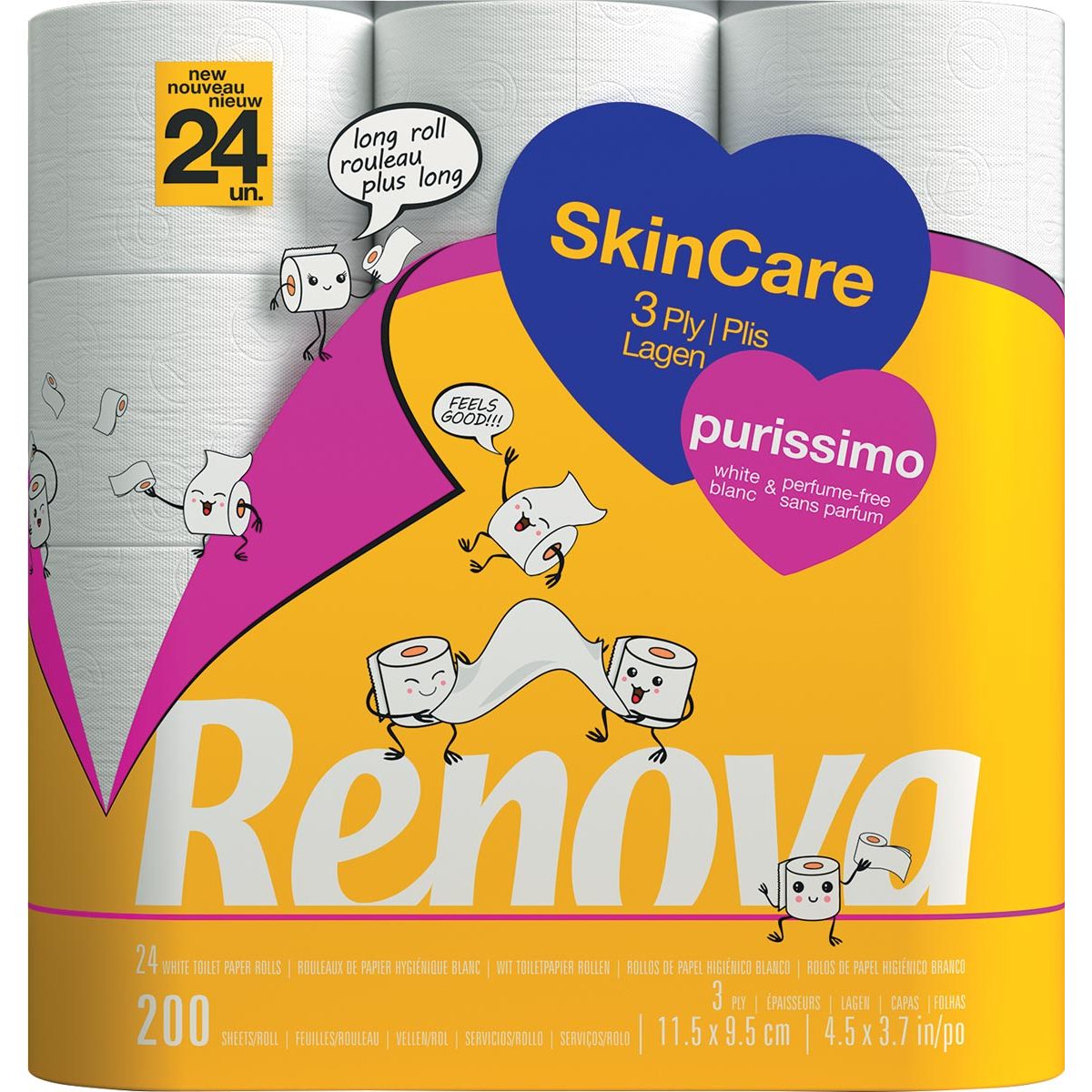 Renova - Papel higiénico Purissimo, 3 capas, 200 hojas, paquete de 24 rollos