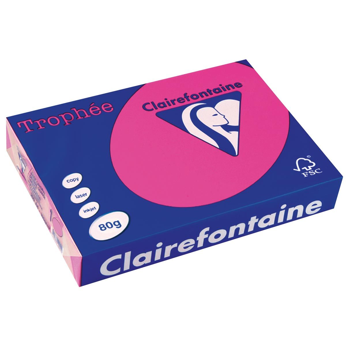 Clairefontaine - Trophée Intens, carta colorata, A4, 80 g, 500 fogli, rosa fluorescente