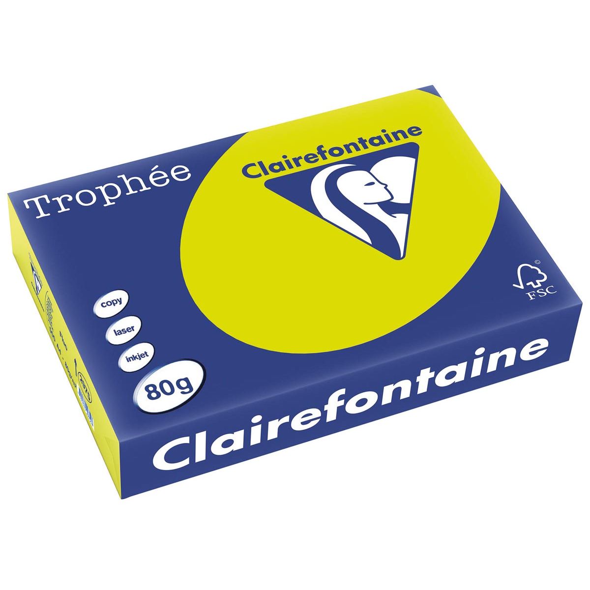Clairefontaine - Trophée Intens, papel de color, A4, 80 g, 500 hojas, verde fluorescente