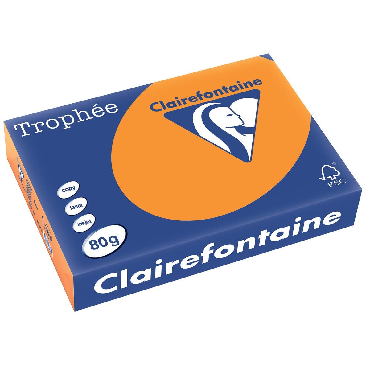 Clairefontaine - Trophée Intens, papel de color, A4, 80 g, 500 hojas, naranja fluorescente