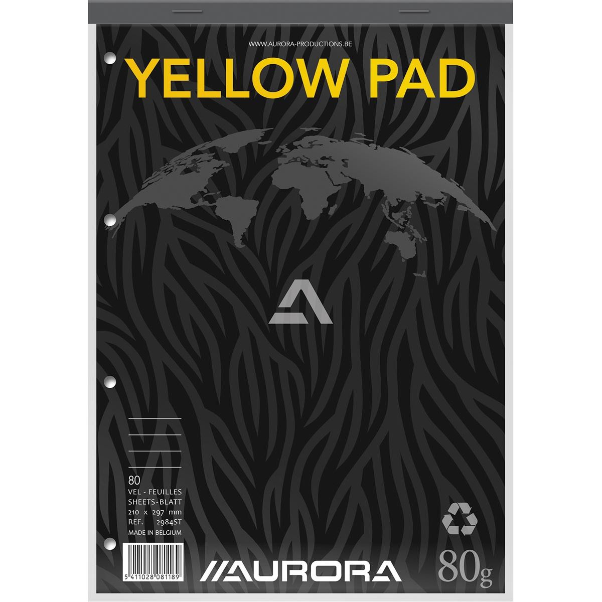 Aurora - Bloc de cours A4 ligne 4 trous 160 pages 80gr jaune