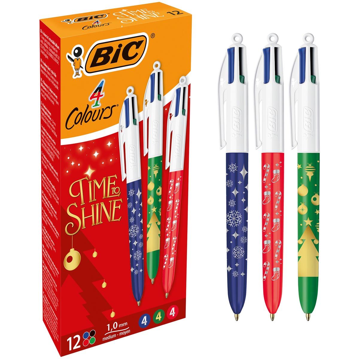 BIC - 4-kleurenbalpen Time to Shine, geassorteerde kleuren, doos van 12 stuks