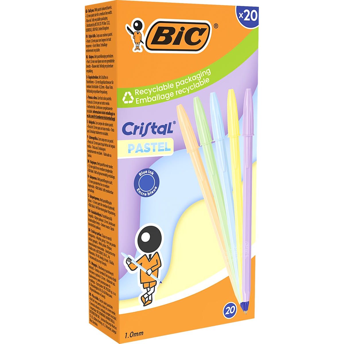 BIC - balpen Cristal Medium pastel, doos van 20 stuks, assorti