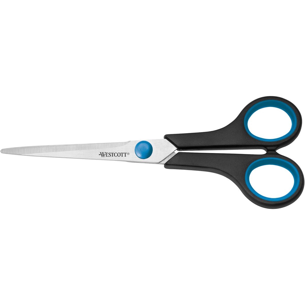 Westcott - schaar Easygrip, ft 17,5 cm, rechts en links, scherpe punt, RVS, blauw/zwart, blister van 1 stuk