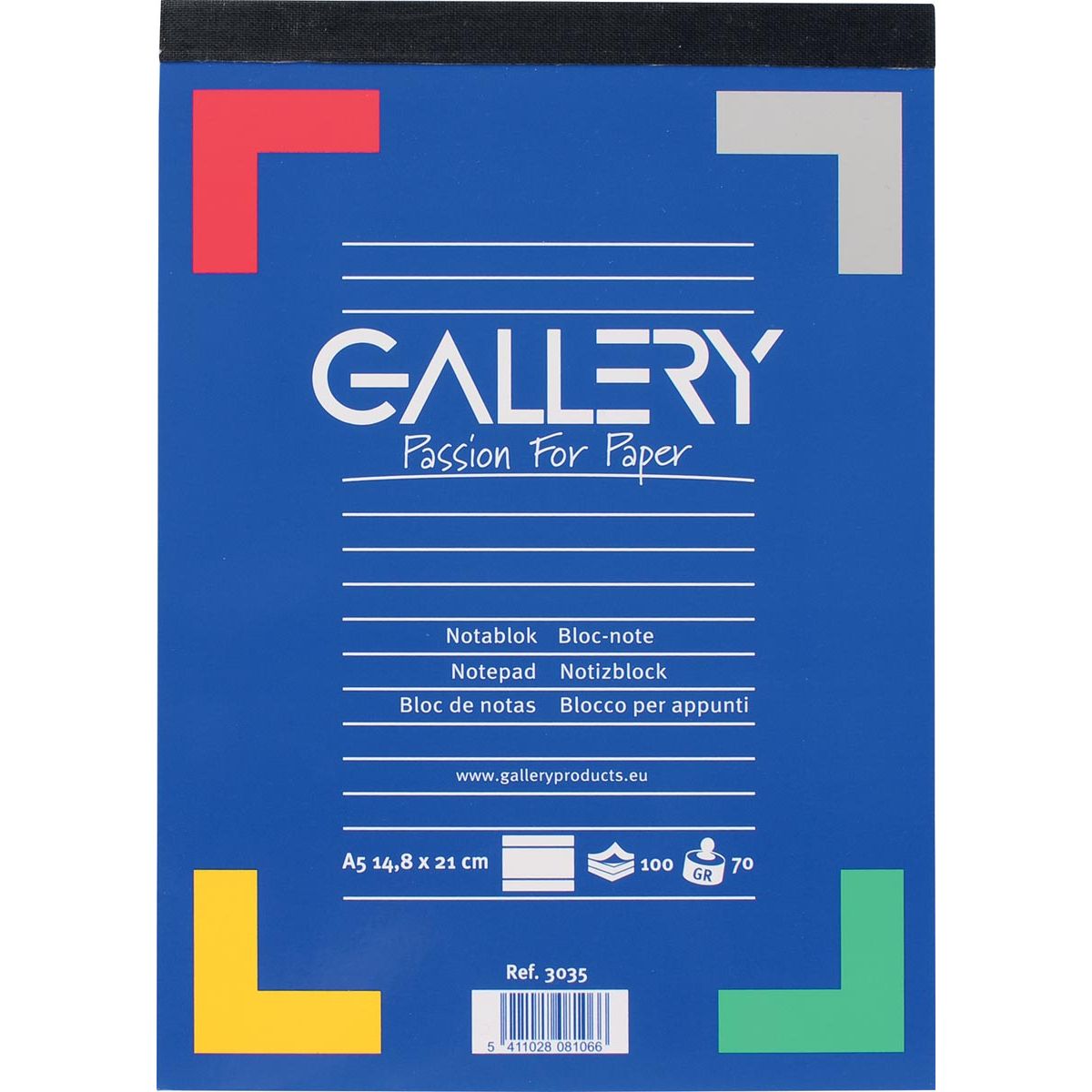 Gallery - schrijfblok, ft A5, gelijnd, blok van 100 vel