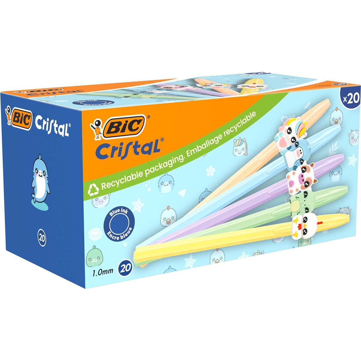 BIC - balpen Cristal Medium pastel figurines, doos van 20 stuks, assorti