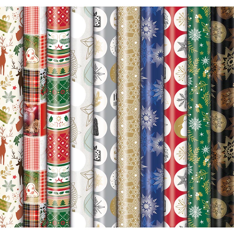 Klika - Geschenkpapier Kerst , 70 cm x 2 m, geassorteerde kleuren