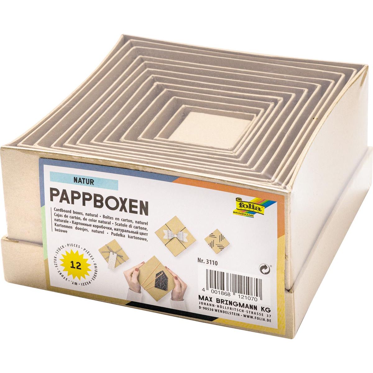 Folia - dozen voor decoratie, vierkant, uit karton, pak van 12 stuks in geassorteerde maten, bruin