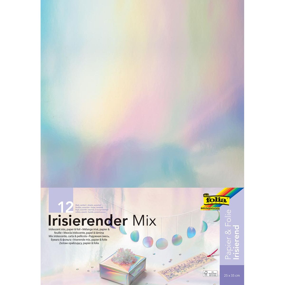 Folia - iridescent paper, pack of 12 sheets