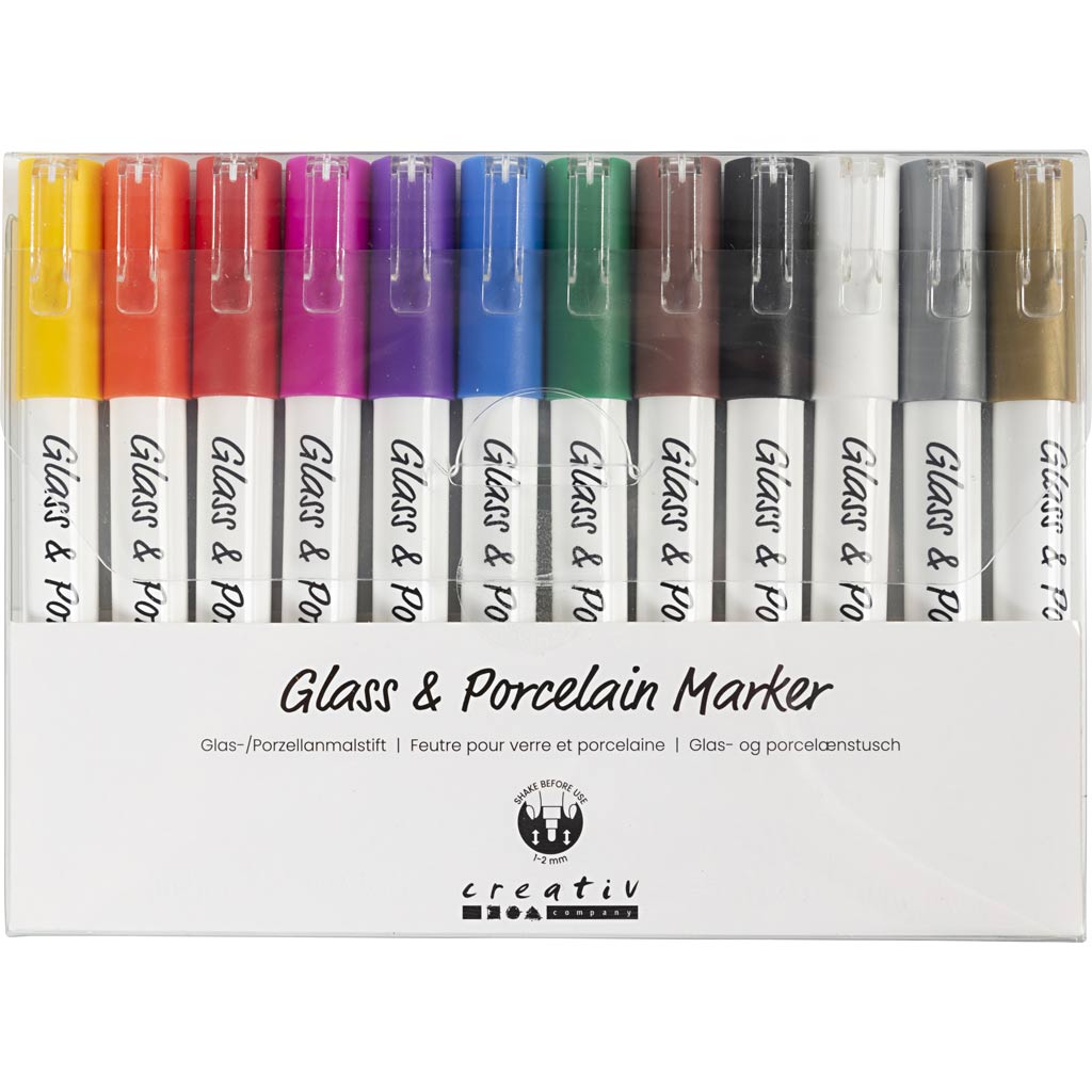 Creativ Company - Glas porseleinstiften crea comp 1-2mm 12 kleuren