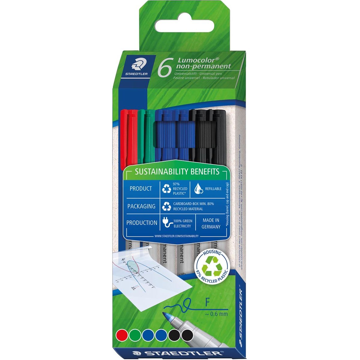 Staedtler - Rotulador Lumocolor 316 OHP, no permanente, fino, surtido, caja de 6 piezas