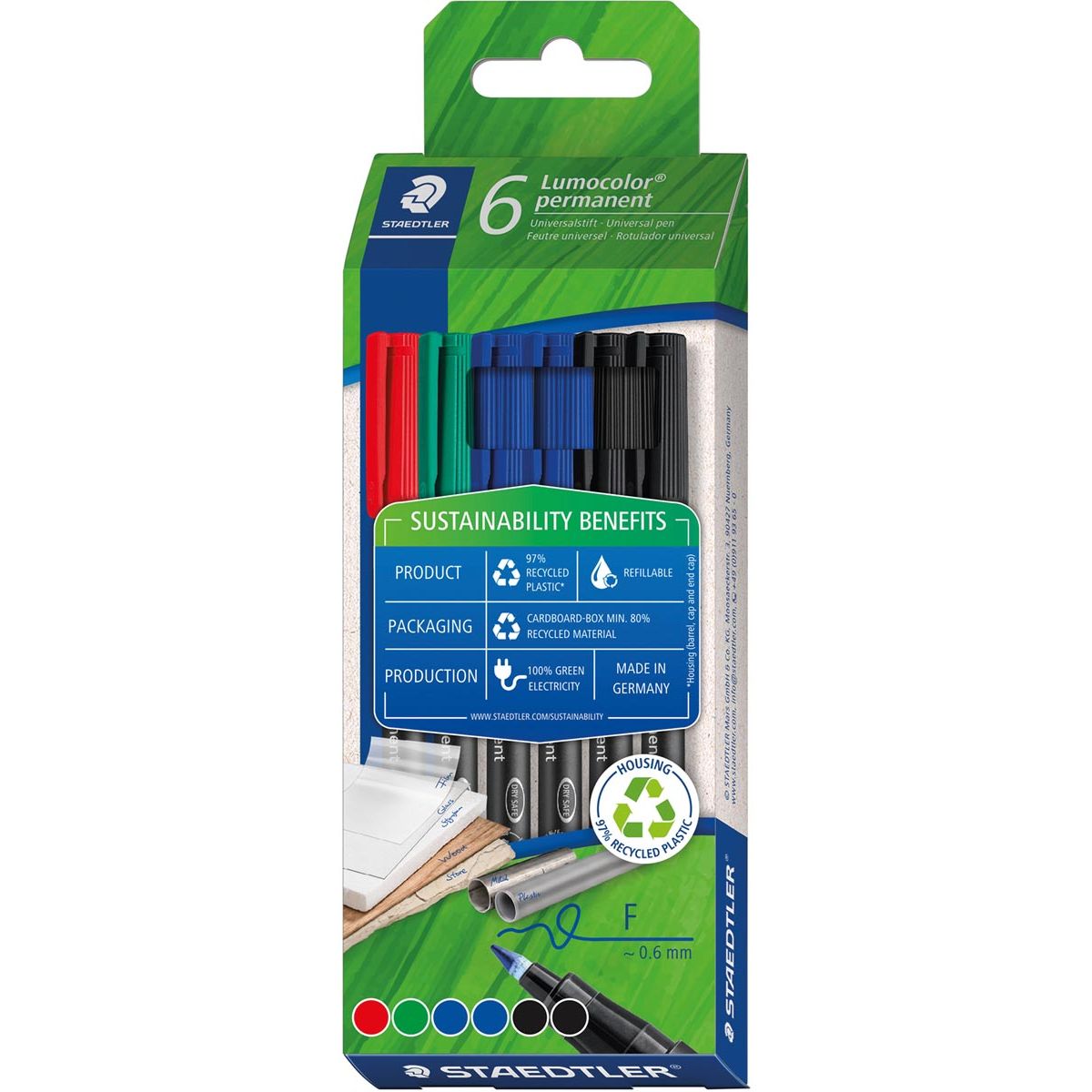Staedtler - Rotulador permanente Lumocolor 318, fino, surtido, caja de 6 piezas