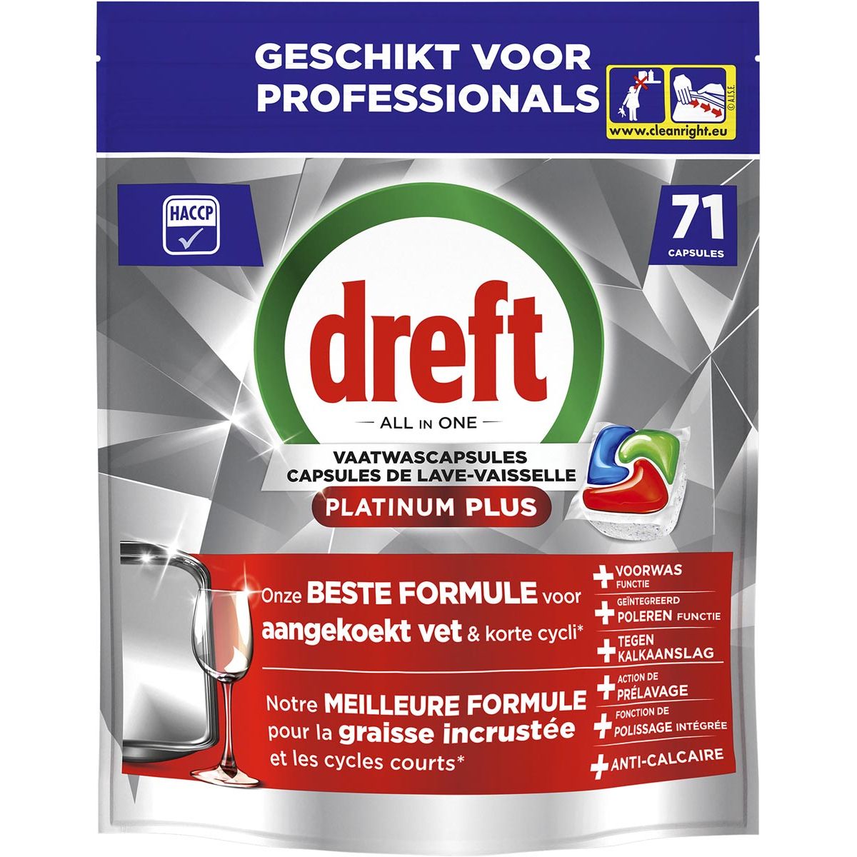 Dreft - Pro Platinum Plus vaatwastabletten, Regular, pak van 71 capsules
