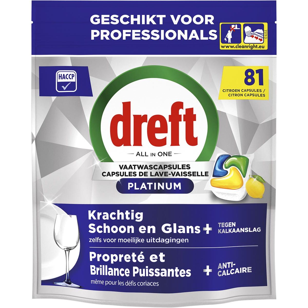 Dreft - Pro Platinum vaatwastabletten, Lemon, pak van 81 capsules