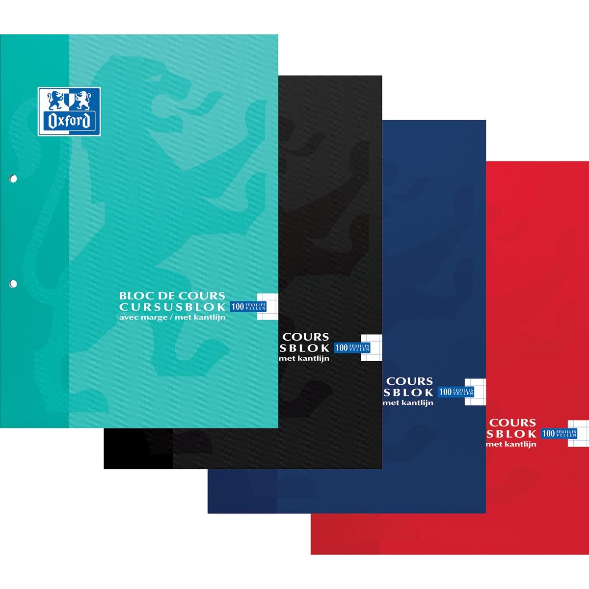 Oxford – SCHOOL-Kursblock, verschiedene Farben, ft A4, 100 Blatt, kariert 10 mm