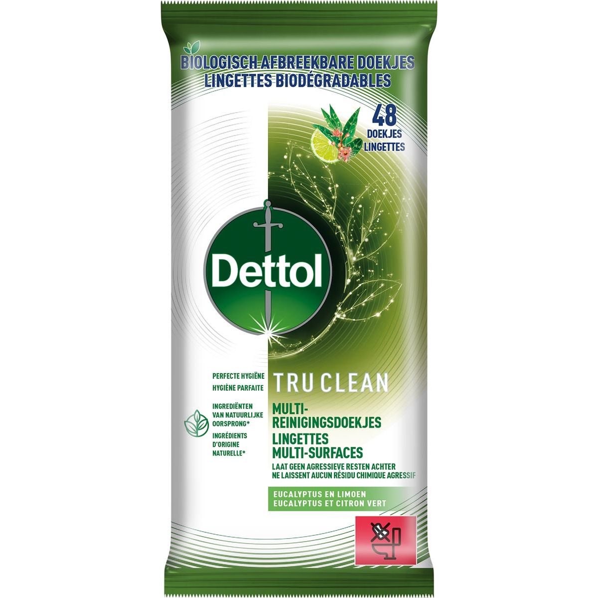 Dettol - reiningsdoekjes TruClean, eucalyptus en limoen, pak van 48 stuks