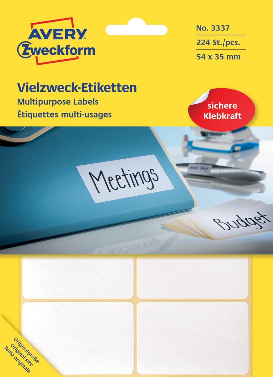 Avery Zweckform - Zweckform 3337 universele etiketten ft 54 x 35 mm (b x h), 224 etiketten, wit