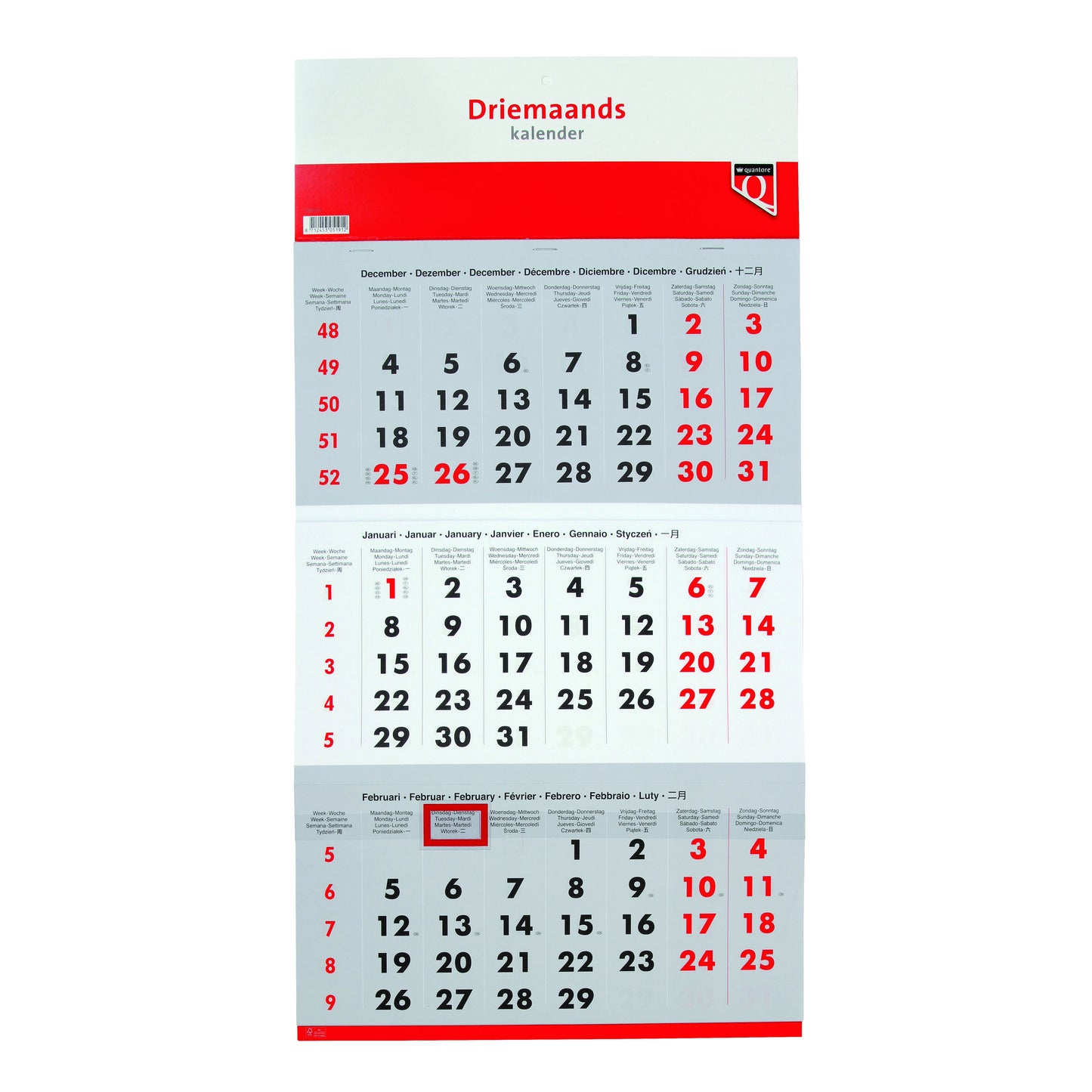 Quantore - Calendario de 3 meses 2026 | 10 piezas
