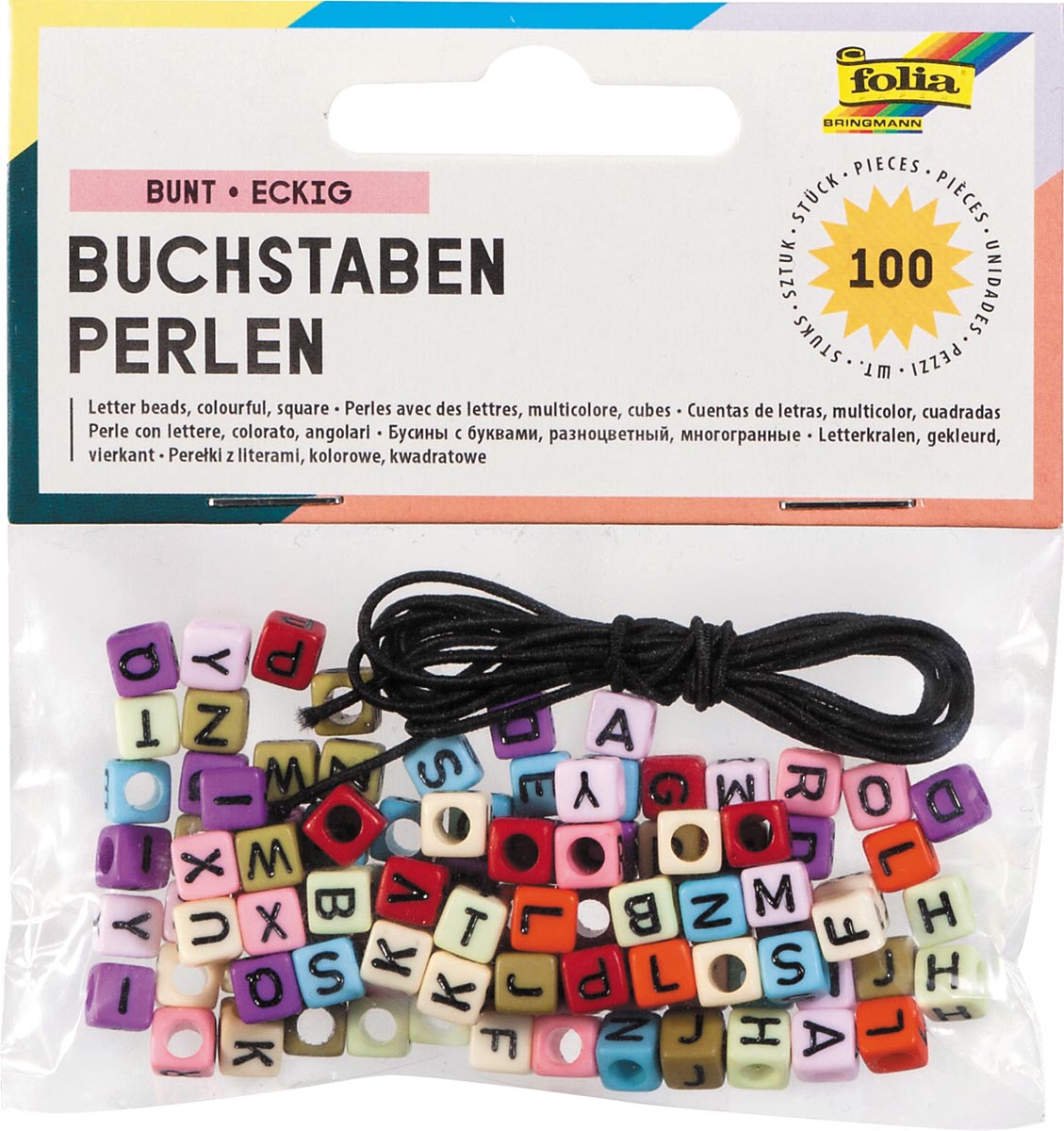 Folia - Buchstabenperlen inklusive 1 Meter elastischem Faden, 100 Stück, verschiedene Farben