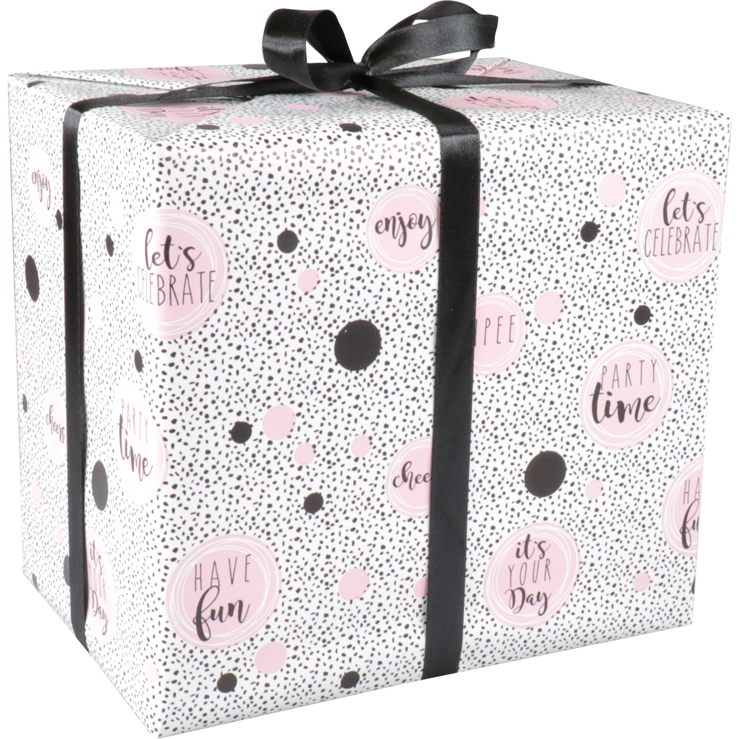 Klika - Cadeaupapier | 50cm | 100m | 80gr/m² | Party time | wit/zwart/roze