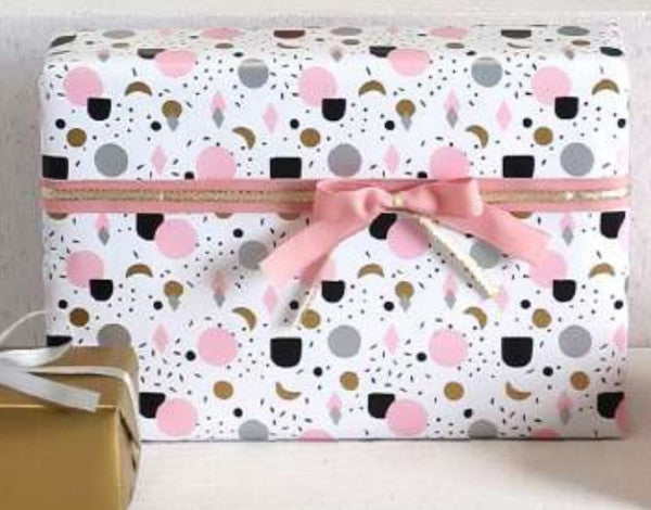 Klika - Geschenkpapier | 50cm | 200m | 80gr/m² | Lustige Figuren | weiß/schwarz/rosa