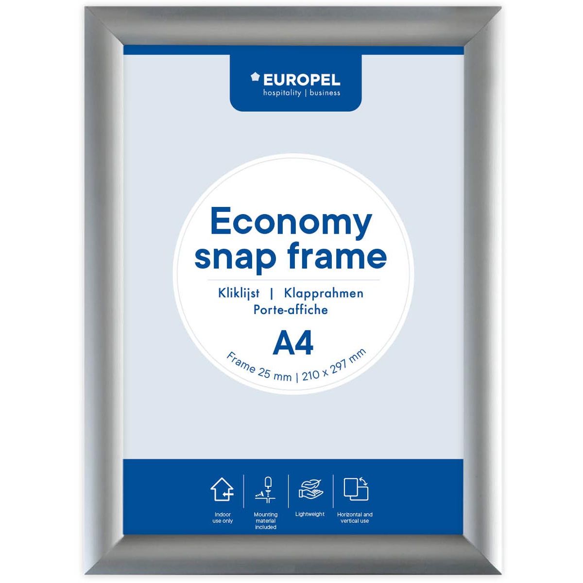 Europel - pel clicklijst Economy, lijst 25 mm, ft A4, zilver