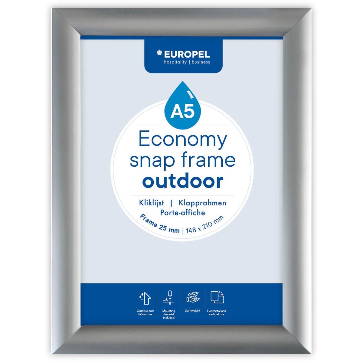 Europel - pel clicklijst Economy, waterdicht, lijst 25 mm, ft A5, zilver