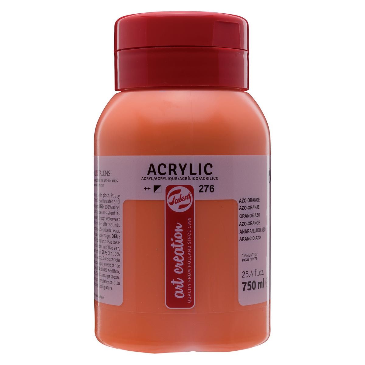 Talens Art Creation - Pintura acrílica Art Creation botella de 750 ml, naranja azo