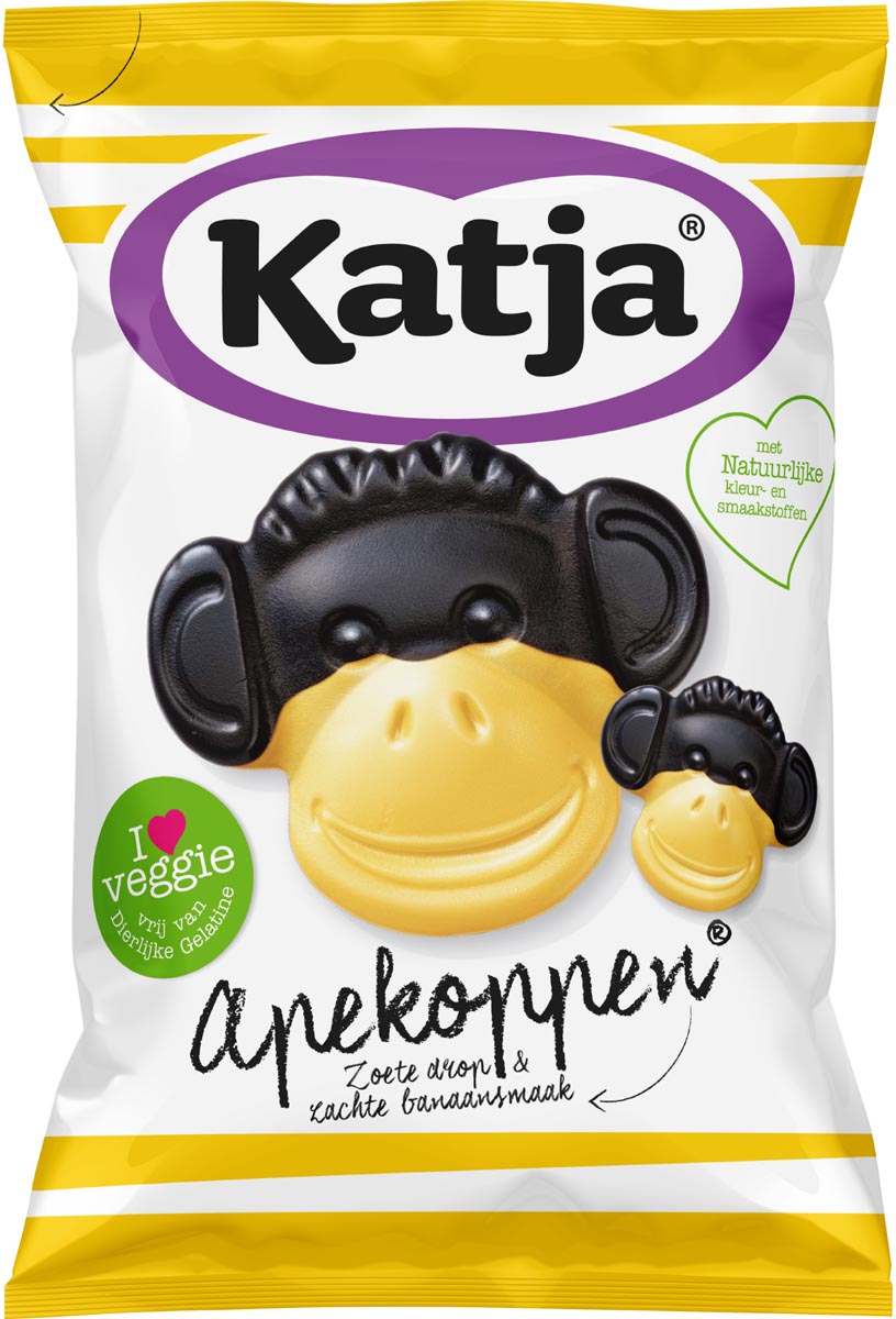 Katja - Monkey heads candy, sweet licorice and banana flavor, bag of 255 g