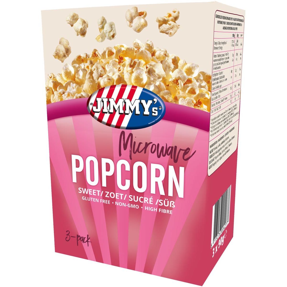Jimmy's - Popcorn Microwave, zoet, doos van 3 x 90 g