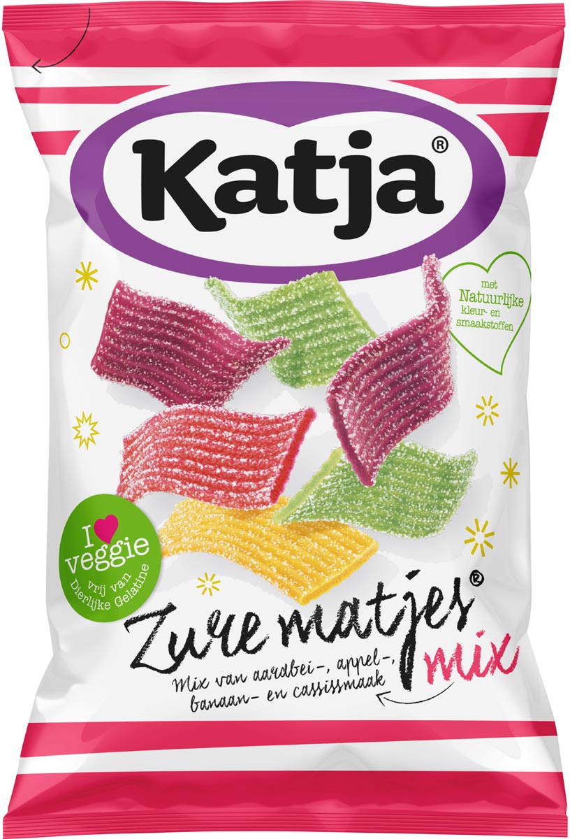 Katja - Caramelle Sour Matjes, mix di gusti fragola, mela, banana e cassis, sacchetto da 250 g